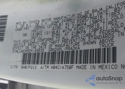 2014 Toyota Tacoma Base V6 z USA, uszkodzony, nr VIN 3TMLU4EN5EM149635